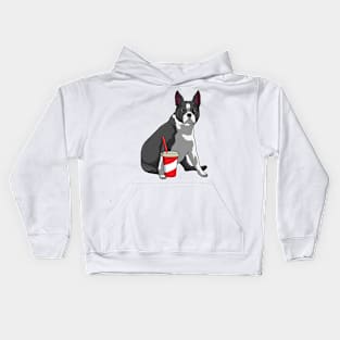 Boston Terrier with Drink Kids Hoodie